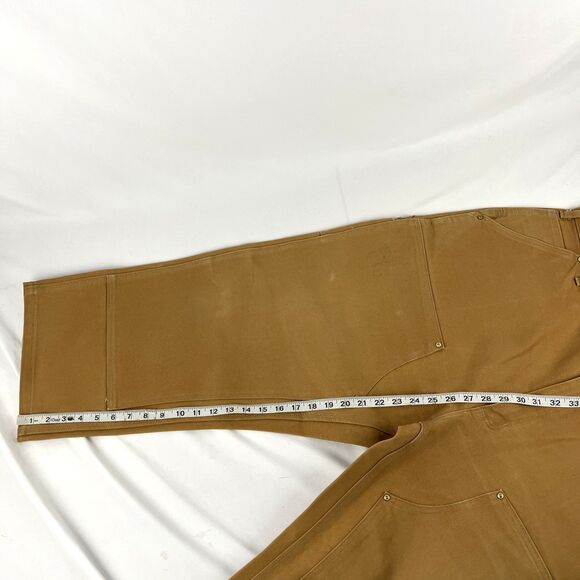 Mens Carhartt B01 BRN Dungaree Fit Brown Double Knee Work Pants Distressed - Picture 12 of 12